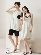 純綿素材のカップ付きキャミソールパジャマ【夏用・ペアデザイン・セクシー】（セットアップ対応）