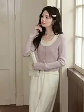 紫色の長袖ニットトップス【感・秋用】（セットアップ対応）