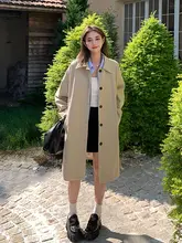 カジュアルなロングカーディガン【春秋用・ゆったりシルエット・カーキ色】（セットアップ対応）