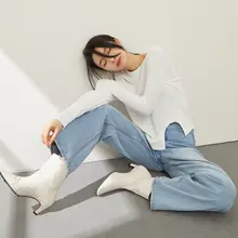 ハイウェストデニムパンツ【ストレート・薄手・秋用】（セットアップ対応）