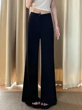 ブラックワイドパンツ【ハイウエスト・フィット・秋冬用】（セットアップ対応）