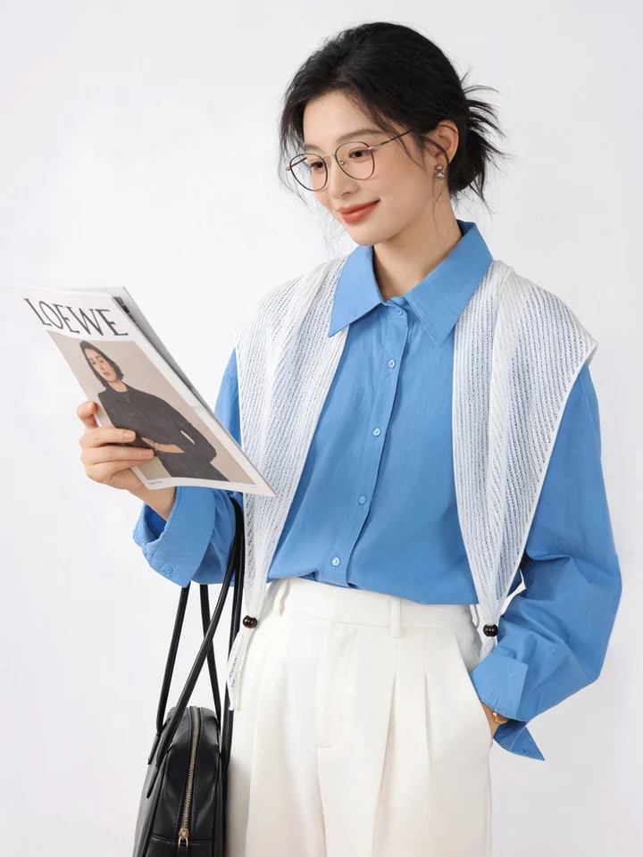 春夏用 通勤対応の薄手シャツ【UVカット・フレンチスタイル・コーディネートしやすい】
