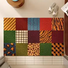 ジャングルデザインのレトロスタイルラグ【滑り止め・汚れに強い・カット可能・玄関用】