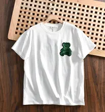 デザイナーライン ベア刺繍 メンズオシャレコットンラウンドネック半袖Tシャツ【夏用・フィット】