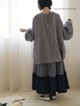 デザイン性のあるデニム切替シフォンロングスカート【秋用・ゆったりシルエット・女性用】（セットアップ対応）