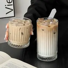 クラシック冷抽モカラテカップ【ストライプガラス・牛乳用・朝食用】