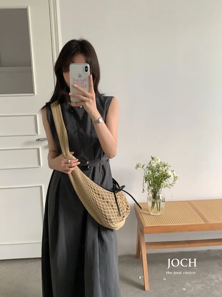 天井デザインのメッシュ牛角バッグ【ワンショルダー・編み込みスタイル・春夏用】