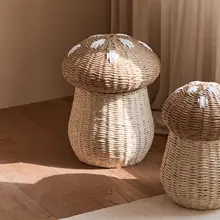 北欧風 藤編みマッシュルーム収納かご【子供用ぬいぐるみ収納・おもちゃ整理・汚れた衣類入れ】