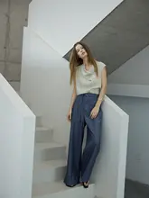 moofeel レディース ハイウエスト ワイドデニムパンツ【夏用・薄手・ルーズフィット・ロング】