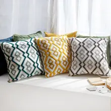 北欧スタイルの刺繍クッションカバー【全棉・イエロー・リビング用・おしゃれなデザイン】