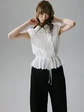 刺繍入りコットンフリル袖シャツ【夏用・甘い雰囲気】