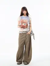 ヴィンテージ風デザインのワイドレッグデニムパンツ【フィット・レディース・カジュアル】