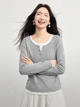 長袖Tシャツ レディース フェイクレイヤード 丸首 カラーブロック インナー 春物 トップス