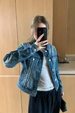 Xzichic デニムジャケット【クラシックデザイン・ボタン留め・ショート丈・コットン90%】