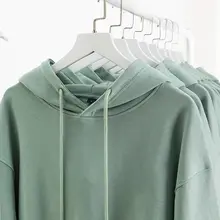 淡いミントグリーンのフード付きスウ ェットシャツ【シンプルデザイン・ゆったりとしたフィット・秋用】（セットアップ対応）
