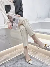 ホワイトラッカーハイヒール【細ヒール・フレンチスタイル・金属バックル付き・春夏用】