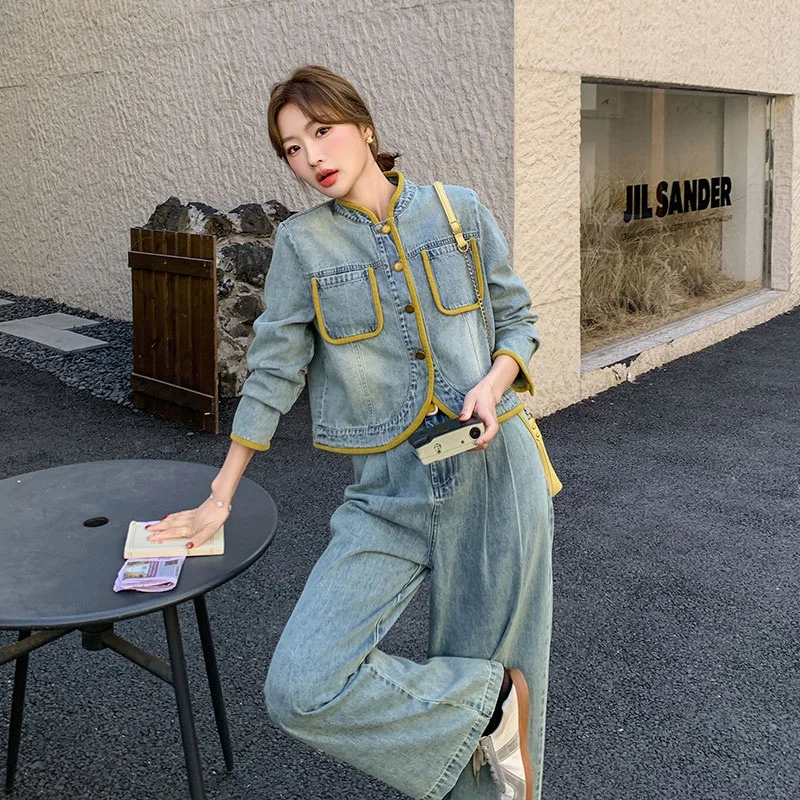 撞色パイピングのヴィンテージデニムガウチョパンツ：春秋用ゆったりスタイルの実用性とサイズガイド