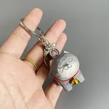 キーホルダー バッグチャーム ストラップ 木製 木彫り 猫 ブルー 可愛い 誕生日プレゼント