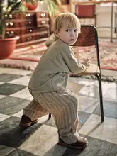 子供用 春夏向け 通気性の良いコットンストライプパンツ【男児・単色・カジュアル】