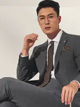 ビジネスカジュアル羊毛スーツ【ダークグレー・チェック柄・スリムフィット】
