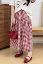 チェック柄ハイウエストAラインスカート【夏用・ゆったりサイズ・スリットデザイン】（セットアップ対応）