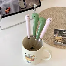 可愛い恐竜とウサギデザインの陶器製カトラリーセット【学生用・持ち運び便利・フルーツ用フ  ォーク＆スプーン】