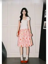 プリーツスカート レディース ミディアム丈 Aライン ハイウエスト 花柄 ピンク 甘め インスタ映え 「Forever 21」