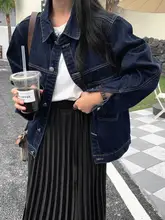 深い青のデニムジャケット【春秋用・ゆったりデザイン・カジュアル・ショート丈】