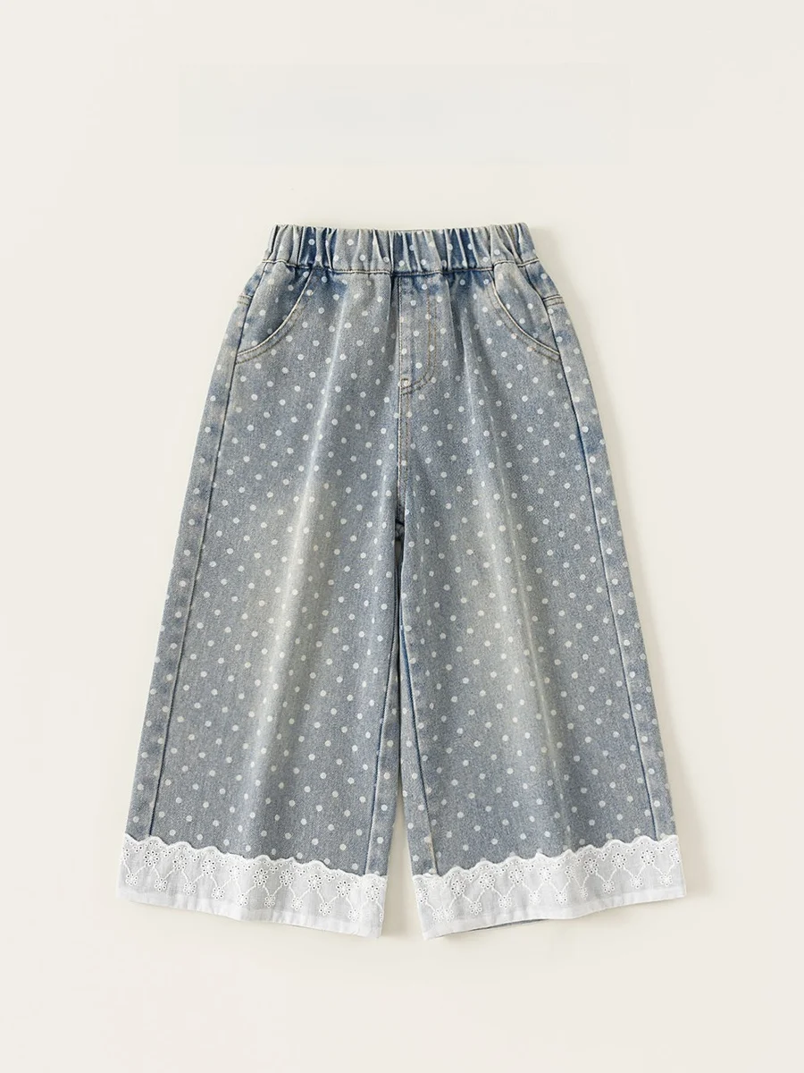 春季向けレトロスタイル 女の子用デニムパンツ【フリル付き・ドット柄・ワイドレッグ】の着こなしと選定ガイド