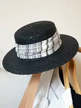 黒色レトロコットンリネン素材中式編み平頂帽子【夏用・日焼け防止・女性用】