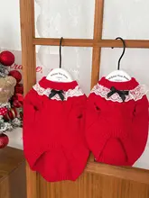 ロリータ風猫ニットセーター【秋冬用・レース付き・赤・暖かさ・お祝い用】（セットアップ対応）