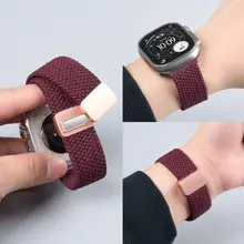 ウォッチバンド メンズ ナイロン 編み込み マグネット式 伸縮性 通気性 スポーツ バーガンディ Apple Watch 対応