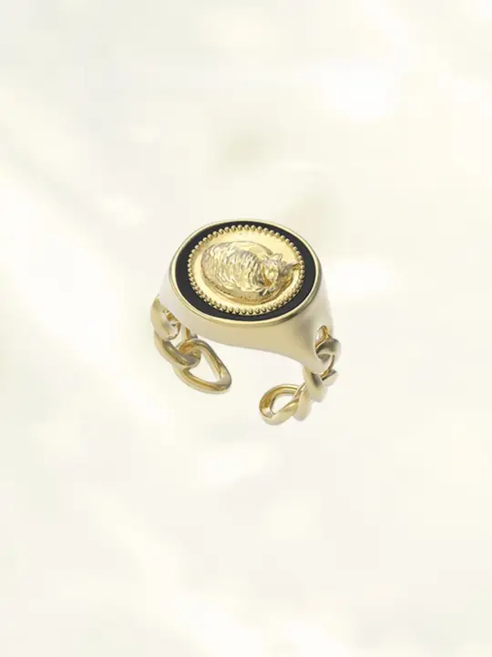 猫デザインのオープンフィンガーリング【レトロスタイル・ゴールドコーティング】