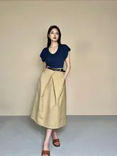 ハイウエスト中長丈フレアスカート【シンプルデザイン・通勤用・女性用】（セットアップ対応）