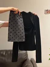 おしゃれなAラインドットスカートと組み合わせた方形ネック長袖Tシャツ【秋用・ファッション】（セットアップ対応）