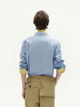 VERSELET ショートポエム コットン長袖シャツ【ホワイト/ブルー・デザイナーブランド】