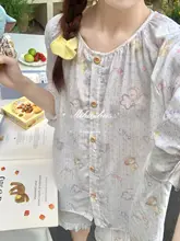 九色の甘美なフリル付き半袖ショートパンツ【全棉・二重ガーゼ・夏用・女性用・ホームウェア】（セットアップ対応）