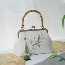 青竹子葉の両面刺繍が施されたエレガントな新中式ハンドバッグ【手提げ・国風・女性用・旗袍 や漢服に合わせて】