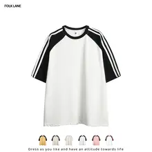 カジュアルな二色使いの半袖Tシャツ【ユニセックス・ゆったりシルエット・アカデミックスタイル】（セットアップ対応）
