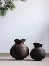 アート風 ブラックホワイト 陶製フラワーベース【ヴィンテージ仕上げ・インテリア装飾・ホテル用】