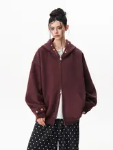 刺繍入りフード付きカーディガン【ユニセックス・レトロデザイン・ダブルジッパー】