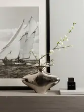 デザイン感あるアルミ製広口花器【電 plating シルバー・クリエイティブなリビング用装飾】