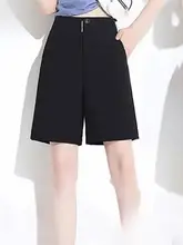 ブラックショートパンツ レディース【夏用・ハイウェスト・ストレートデザイン】