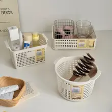 シンプルな白色デスクトップ収納バスケット【化粧品整理・果物用・バスルーム用品】