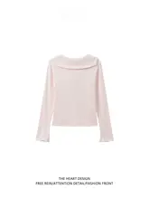 ストライプデザインのリボン付き長袖Tシャツ【学院風・かわいい襟】