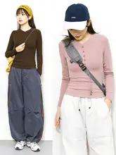 アウトドア用長袖ヘンリーネックタイトフィットTシャツ【極上の柔らかさ・女性用】
