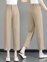 薄手コットンリネン製ライナー風パンツ【高ウエスト・フィット・カジュアル】（セットアップ対応）