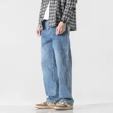 秋季用 ゆったりシルエットの薄色デニムパンツ【カジュアル・メンズ用・ワイドレッグ】