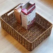 長方形のラタン風収納バスケット【化粧品・小物・お菓子用・リビング・整理整頓】