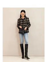 黒金ツイード風 クラシックラウンドネックショートコート【春用・女性用】